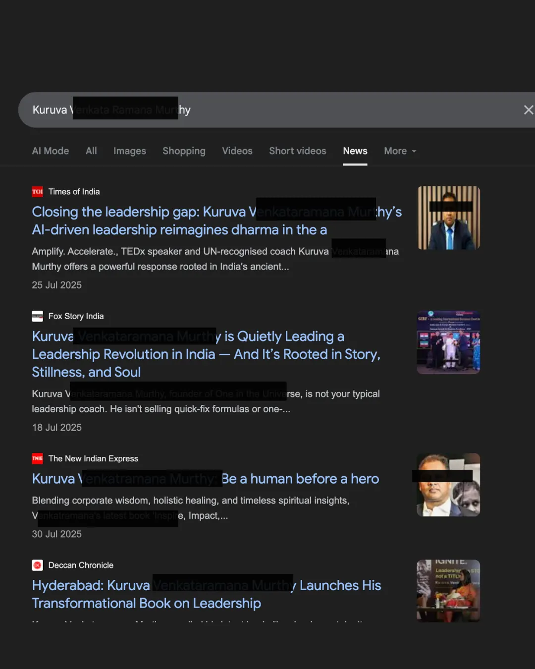 Google News results for "Kuruva Venkata Ramana Murthy" — Kuruva V.R. Murthy · Author